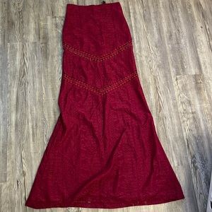 Burgundy Long Lace Skirt